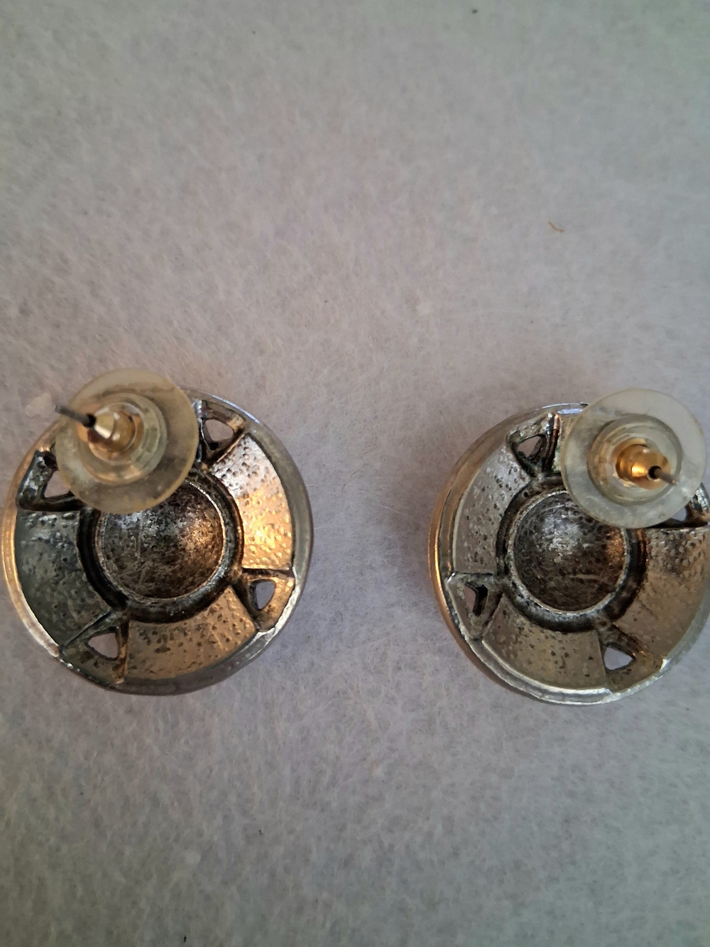Silver Tan/ Peach w/ Muted Turquoise Color  Stud Earrings Southwest Inspired - Picture 3 of 6